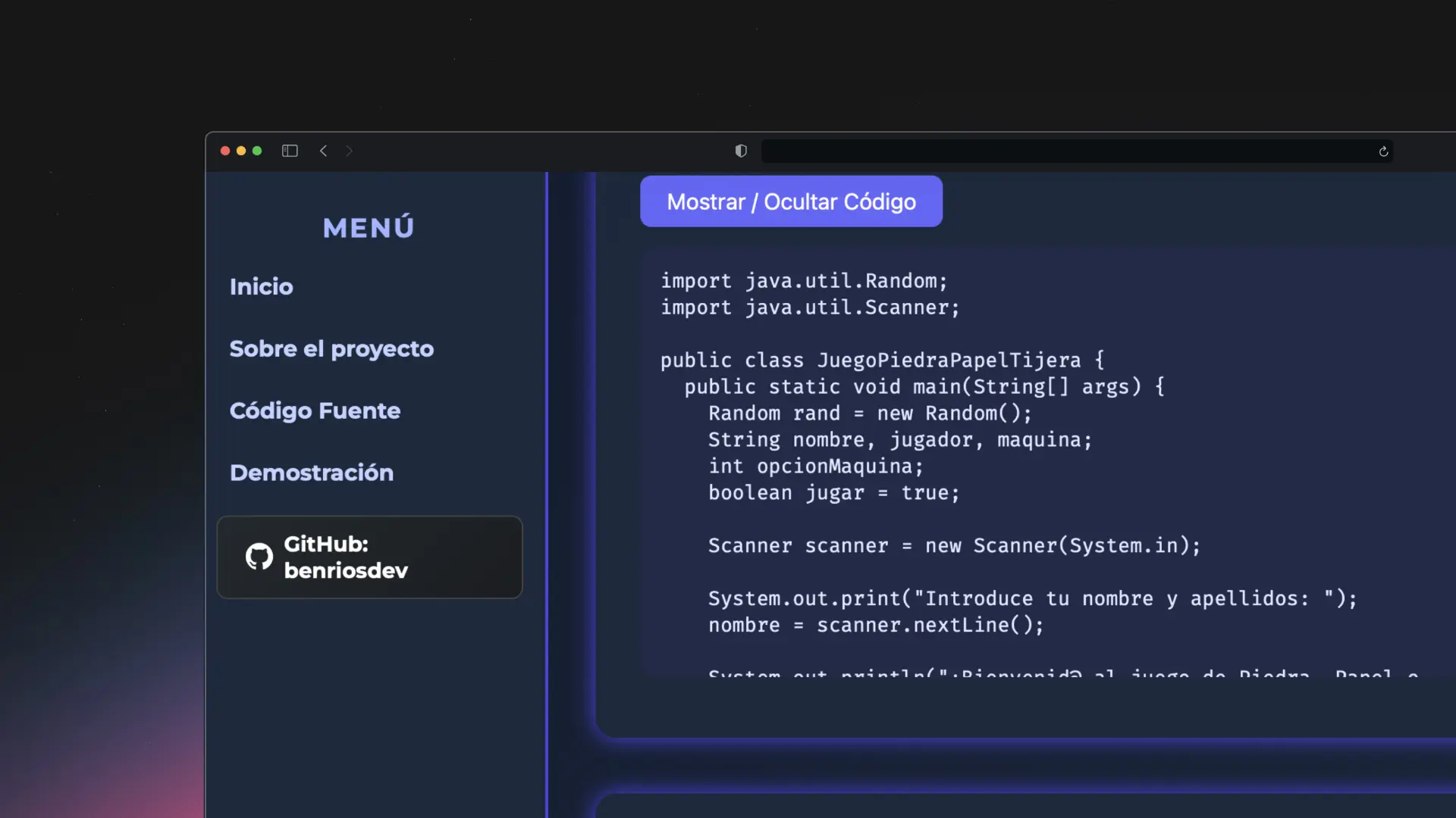 Screenshot del proyecto Piedra Papel Tijera